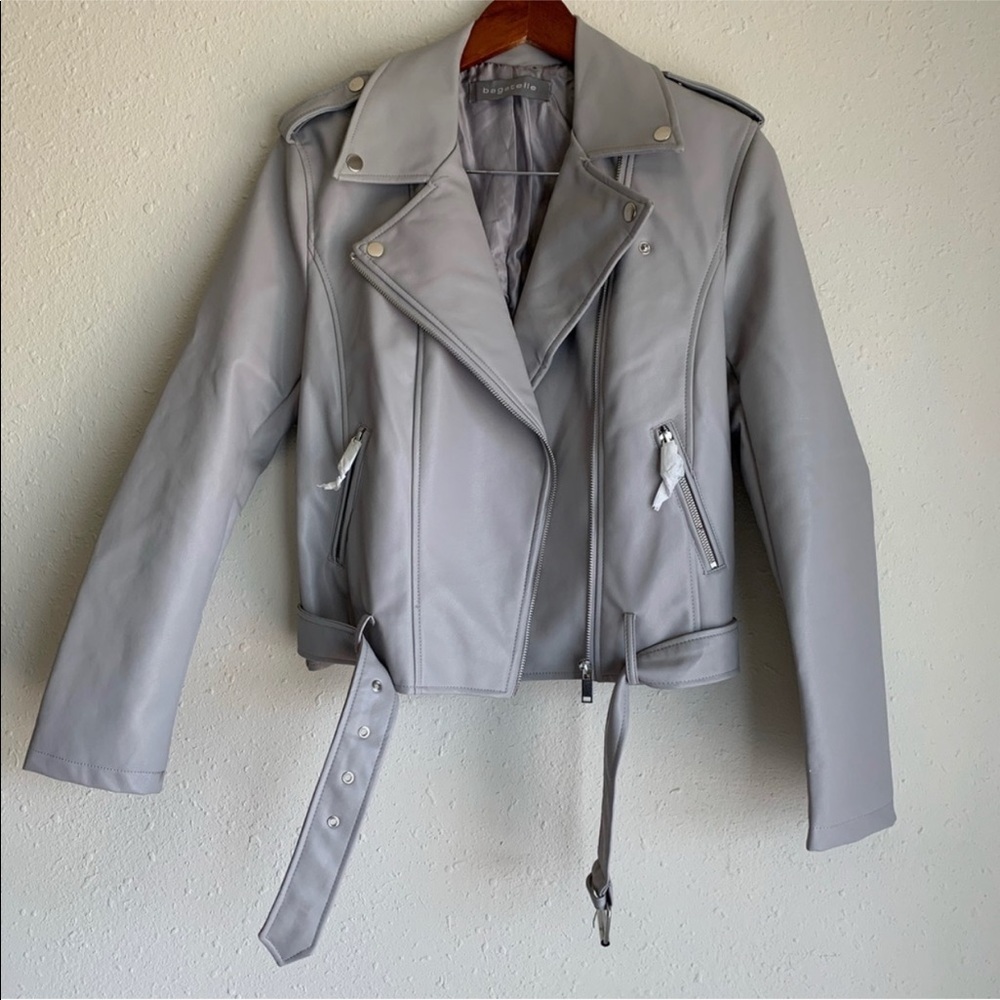 Bagatelle Light Grey Vegan Leather Jacket NWT
